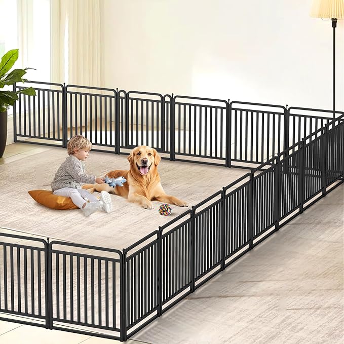 New Thickened Version Dog Playpen, 32 Inch Dog Fences for The Yard, Portable Outdoor Dog Playpen for Large/Medium/Small Dogs, Foldable Metal Dog playpen, with Doors (8 Panels, 32 Inch)