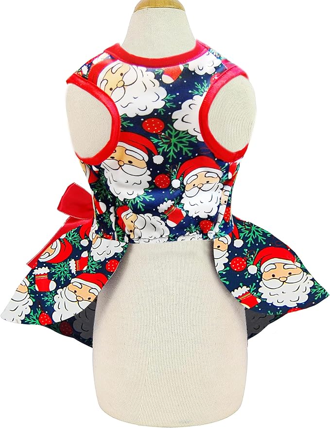 Pohshido Christmas Dog Dress, Winter Holiday Santa Claus Skirt with Cute Bow for Boys and Girls Small Pet Puppies Doggie