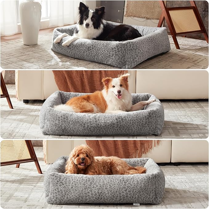 JOEJOY Dog Bed Medium Size Dog, Removable Washable Cover Orthopedic Soft Faux Rabbit Fur Pet Bed, Cute Calming Puppy Bed with Non Skid Bottom