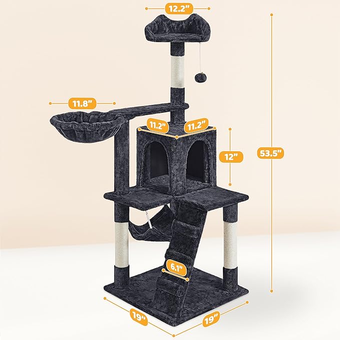 Yaheetech 54in Cat Tree Cat Tower as Activity Center, Indoor Cats and Kittens Playing House with Funny Hammock Basket Scratching Post