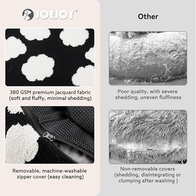 JOEJOY Donut Large Dog Bed, Cute Round Calming Dog Bed with Removable Washable Cover, Orthopedic Pet Beds with Jacquard Shaggy Plush & Non Skid Bottom, Black
