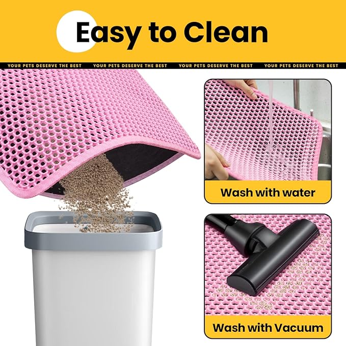 Cat Litter Mat, Upgrade Super Waterproof Back Layer Litter Box Mat, Non Slip, Durable, Soft on Paws Kitty Trapping Matt (24"x18", Pink)