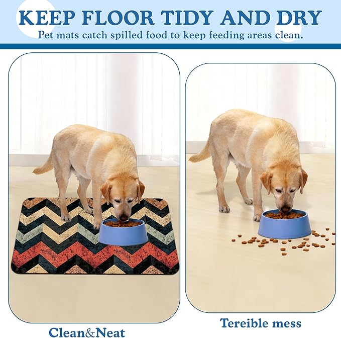 Vintage Plaid Pet Food Mat for Cats and Dogs–Christmas Stocking Absorbent Quick Dry Feeding Placemat, Non Slip Rubber Base, Waterproof Bowl Mat for Indoor Use, Pet Supplies 12"x20"