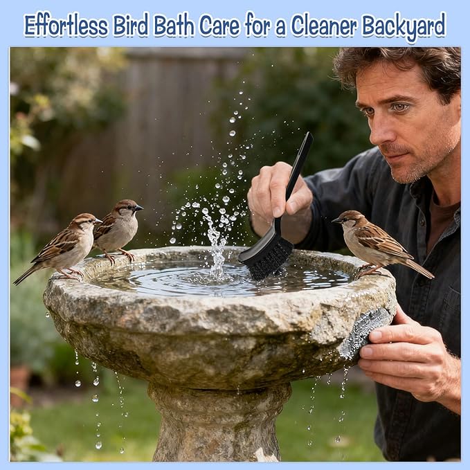 2 Pcs Bird Bath Brush Black Hard Bristle Cleaning Brush with Ergonomic Handle Utility Bird Bath Scrub for Bird Feeder Bath Accessories Fountain Outdoor Cleaning