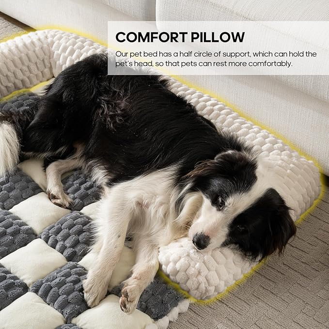Calming Dog Bed Mats, Thick Flannel Mat for Pets Dog Pad, Washable Non-Slip Couch Protector Pet Friendly Dog Mat for Couch and Sofa(Bluegrey&White-33.45" x 30.71")