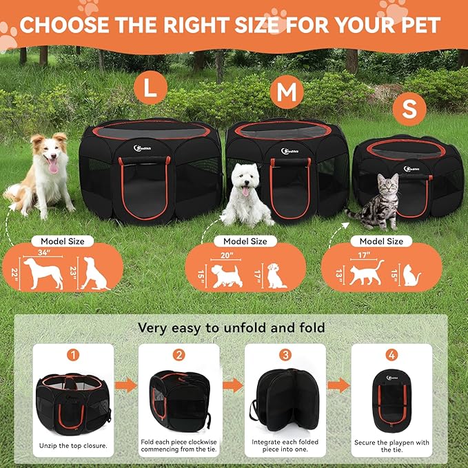 Dog Playpen, Puppy Pet Playpens Indoor for Medium Dogs Tent Crates Cage Indoor/Outdoor, Portable Pop Up Dog Kennel Playpen with Carrying Case for Dogs/Cats/Rabbits, Black