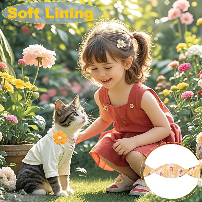 Cat Collar, HYQHYX Breakaway Kitten Collar with Flower,Rhinestone Kitty Collar with Bell, Floral Pet Collar with Safety Buckle for Cats and Puppy Dog