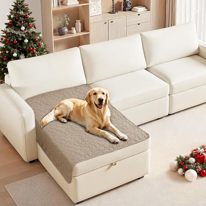 Waterproof Dog Bed Cover, Non-Slip Dog Blanket for Couch, Couch Covers for Dogs Washable, Pet Blanket for Furniture, Pet Bed Mat for Sofa, Car, Pet Supplies (40x50 Inch, Khaki)