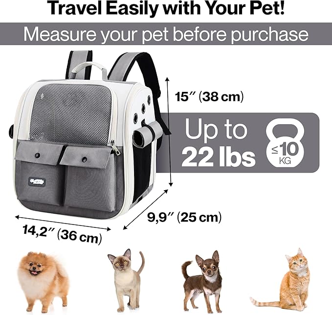 Pet Carrier Backpack for Cats & Dogs up to 22 LBS – Airline Approved Cat Carrier Bag – Ventilated Design for Travel, Hiking & Vet Transport