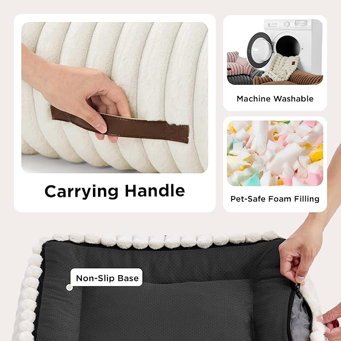 Bedsure ComfyFleece™ Cute Cat Couch for Pets - As Seen on TV on Good Day New York, Fuzzy Cats beds for Indoor Cats with Removable Washable Cover, Supportive Pet Sofa, 24inch, Cream