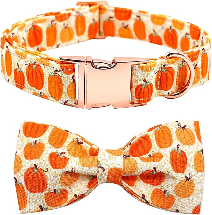 Dog Collar - Halloween Pumpkin Bowtie Pet Collar Gift Soft Bow Collar Pet Adjustable Metal Buckle Dog Collar for Medium Dogs