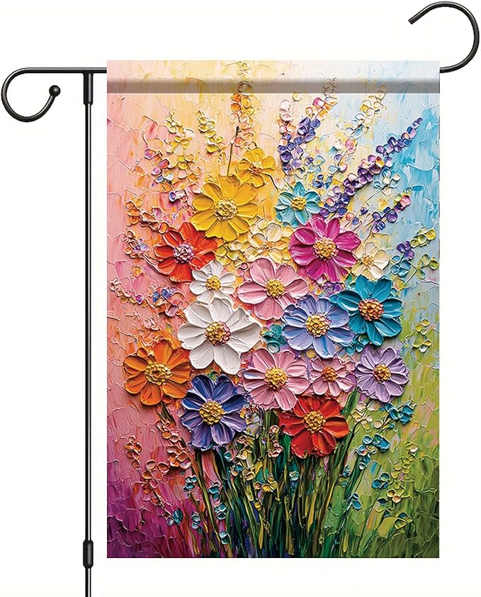 12x18 Inch Spring Garden Flag Colorful Flower Oil Painting Style Yard Banner Artistic Textured Floral Design Double Sided Outdoor Decoration for Lawn Patio Home Seasonal Garden Flag
