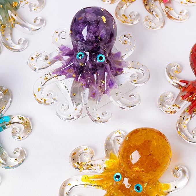 Natural Crystal Lapis Lazuli Gravel Octopus Resin Marine Animals Fish Tank Decorative Ornaments Statue Healing Crystal Home Decor Ladies Gift 3.93"
