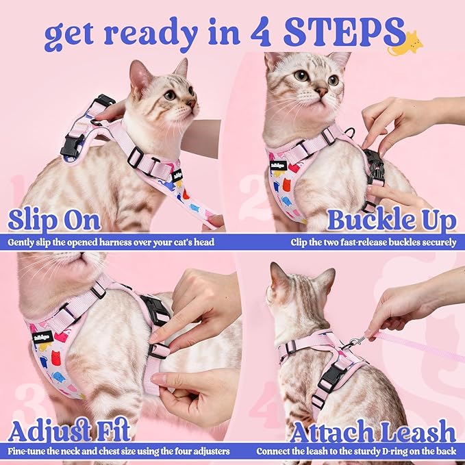 rabbitgoo Cat Harness and Leash for Walking, Escape Proof Soft Adjustable Vest Harnesses for Cats, Easy Control Breathable Reflective Strips Jacket, Purrty Pink, S
