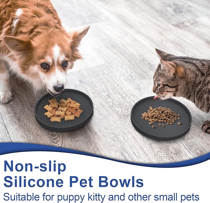 Arespark Pet Silicone Food Mat, Set of 4 Nonslip Waterproof Feeding Bowl Mat with Raised Edges for Food and Water Prevent Spills, Round Eating Tray for Dog Cat Puppy Kitten, 6'' x 6''