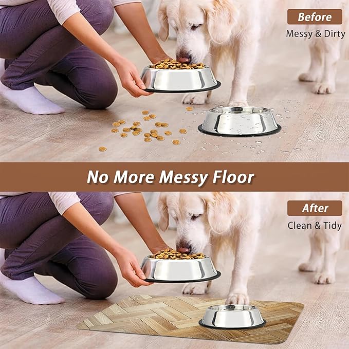 Vintage Wooden Dog Cat Food Mat,Boho Absorbent Pet Feeding Mat for Food and Water,Non-Slip Dog Bowl Mats Floor Protector 12"x20"