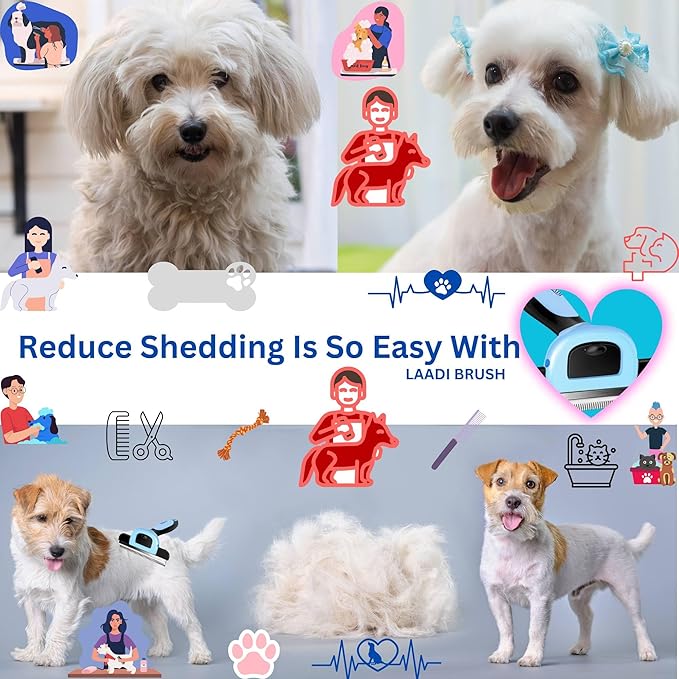 LAADI Deshedding Tool for Dogs and Cats - Reduces Shedding by Up to 95% in Less Than 10 Minutes - Professional Grooming Brush for All Hair Types - Ergonomic Design and Skin Massage Needles - Blue