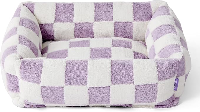LE SURE Cute Dog Bed for Small Dogs - Washable Puppy Beds,Cozy Rectangle Orthopedic Pet Sofa with Jacquard Shaggy Plush & Anti Slip Bottom,25x21x7inches