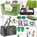 Cat Starter Kit 37pcs Essentials & Supplies Gift - Included Cat Litter Box, Pet Carrier Bag, Grooming Tools, Catnip Toys and More Stuffs for All Life Stages Pets Indoor Outdoor