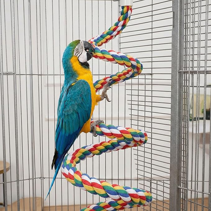 iplusmile Bird Perch 44 Inch Bird Rope Perches for Parrots, Cockatiels, Parakeets, Budgie Parakeet African Greys, Cockatiels, Conures, Budgie Cages Comfy Rope Toy, Colorful