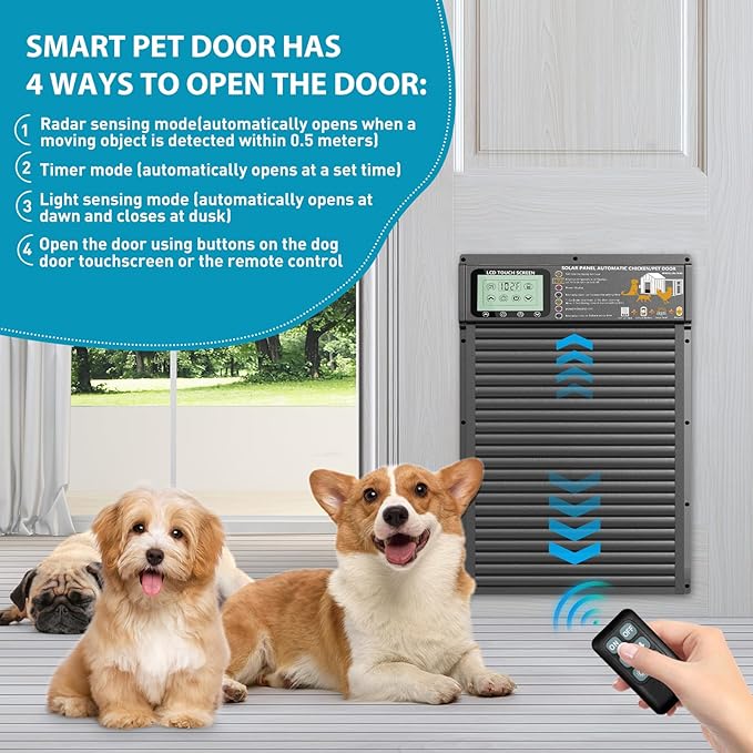 Smart Automatic Pet Door | Radar, Timer & Light Sensor Modes | Durable Aluminum, Weatherproof, Solar & USB Rechargeable | 24/7 Operation for Small Dogs & Cats (Black)