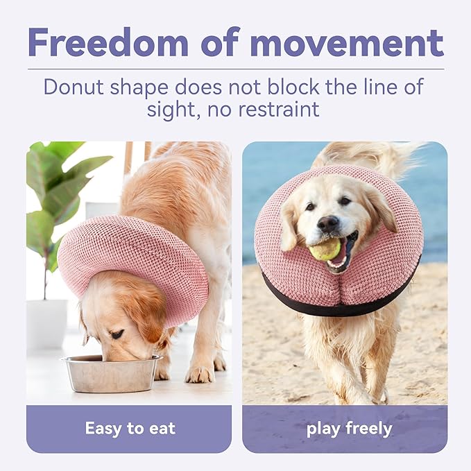 Soft Inflatable Dog Cone Collar - Medium/Large/Small, Cat Size - Dog Neck Donut, E Collar Alternative for Recovery