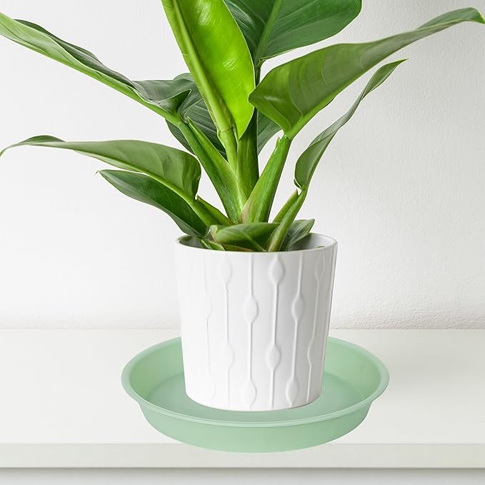 2 Pack of 14 inch Plant Saucers Bird Bath Bow Round, Plastic Plant Saucer Tray for Pots, White Planters for Indoor Plants, Plant Trays for Planter 12-15" (14", Light Green)