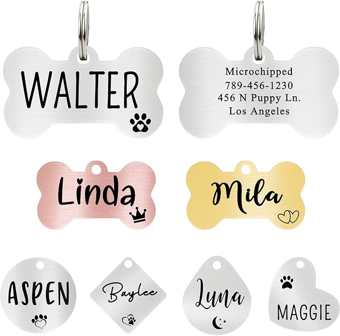 Ultra Joys Custom Personalized Dog ID Tag, Brushed Stainless Steel Bone Dog Tag, Silver, Large