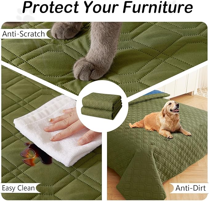 hyha Waterproof Dog Bed Blanket, Soft Pet Blankets, Waterproof Couch Cover for Dogs, Reversible Sofa Covers Washable for Furniture (40x70 Inch, Green/Navy Blue)