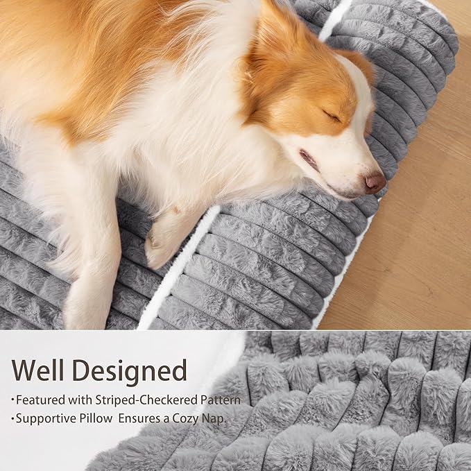 Orthopedic Dog Bed Large Sized Dog with Pillow 36''X24'', Waterproof Soft Comfortable Egg Crate Foam Pet Crate Beds Mat with Removable Washable Cover and Non-Slip Bottom, Grey