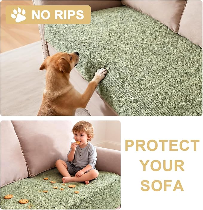 H.VERSAILTEX Non Slip Pet Couch Cover Chenille Dog Bed Protector Thick Soft Sofa Slipcover Pet Friendly Washable Couch Cushion Covers for Pets (30" x 53", Sage)