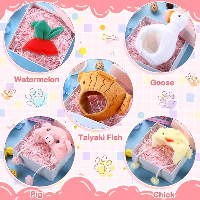 Weewooday 5 Pcs Cat Adorable Costume Pig Chick Goose Watermelon Taiyaki Fish Cat Hat for Pets and Small Dogs Kitten Puppy Party Costume Accessory Headwear