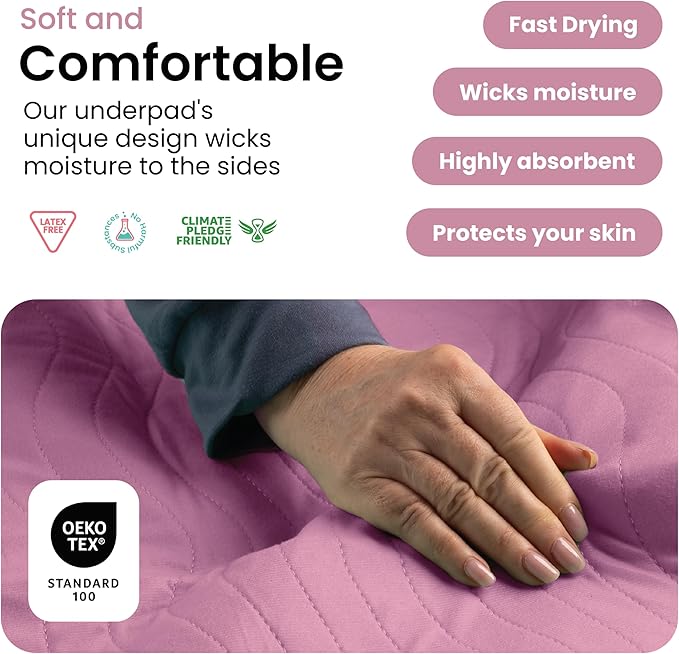 IMPROVIA® Washable Underpads, Heavy Absorbency Reusable Incontinence Pads for Kids, Adults, Elderly, and Pets, Waterproof Protection Floor (Pink and White, 18" x 24" - Pack of 4)
