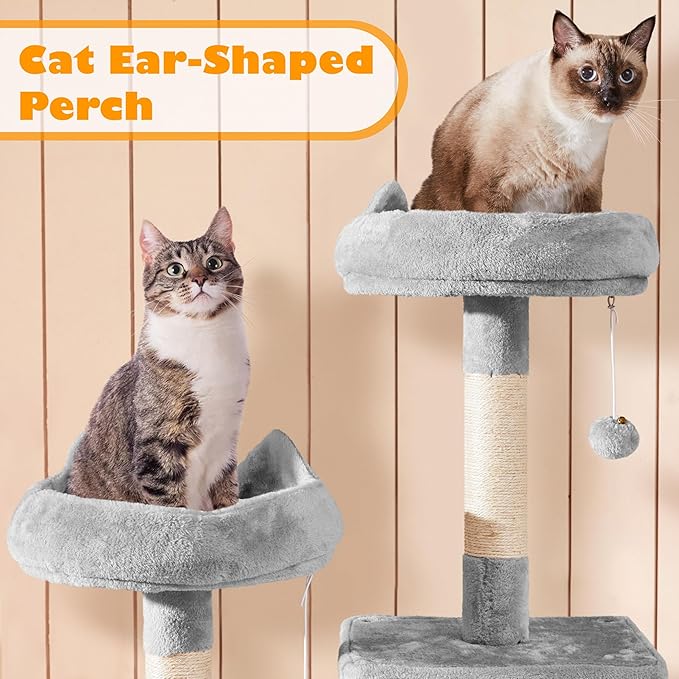 Yaheetech Cat Tree Tower, 70.5in Multi Level Cat Tree Kitten Condo with 2 Condos & 2 Plush Perches & Scratching Post & Dangling Ball, Cat Tower Furniture for Play & Rest Light Gray