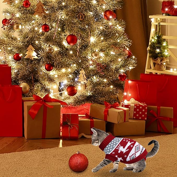 Cat Christmas Sweater Pet Winter Warm Coat Pajamas Reindeer Snowflake Knitwear Cat Sweater for Cats Kitty Puppy (Reindeer, XS)