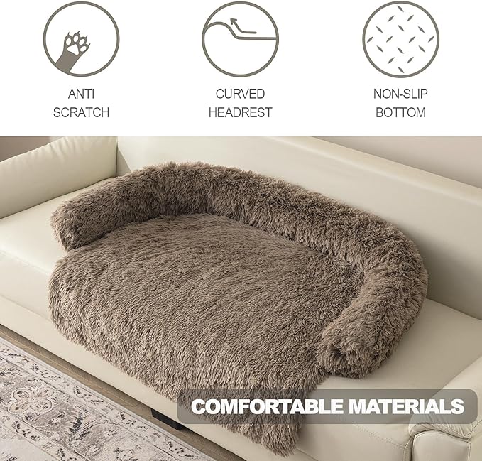 Tinaco Calming Dogs/Cats Bed Mats, Dog Pad Washable Removable Couch Cover, Plush Long Fur Mat for Pets, Waterproof Lining, Perfect for Small, Medium and Large Dogs and Cats (Desert Brown, 36"x31")