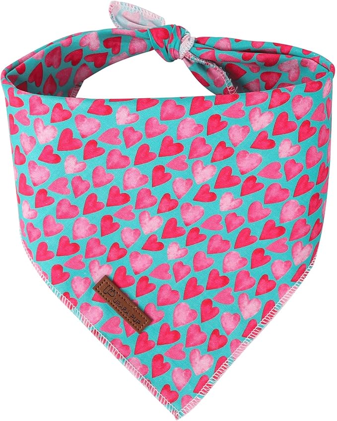 Valentine Dog Bandana - Pink Heart Triangle Bib Scarf for Small Medium Pets, Cotton Kerchief for Girl Boy Dogs or Cats, Red Puppy Bandana
