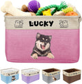 Personalized Dog Toy Storage Basket Custom Collapsible Toy Bin with Pet's Name and Photo-Rectangular Storage Organizer for Dog' Toys Clothing Blankets
