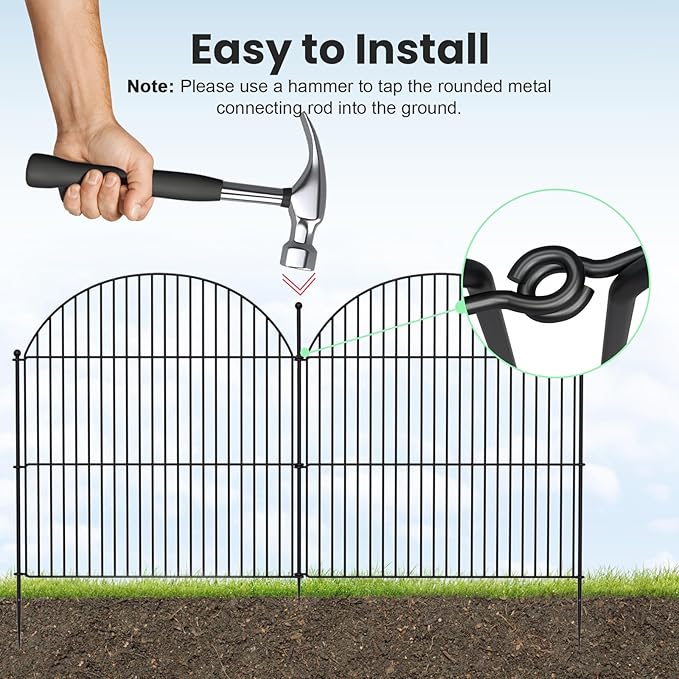 10Pcs No Dig Garden Fence, 40in(H)/24ft(L) Rustproof Metal Dog Fence Outdoor for Yard, Tall Animal Barrier Pet Fencing, Border Panel for Dog, Rabbits, Patio, Flower Bed, Garden Decor