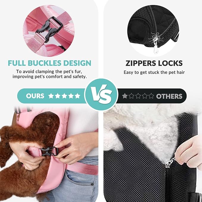 Dog Carrier Backpacks, Adjustable Dog Backpack Carrier, Legs Out Easy-fit Dog Chest Carrier for Medium Small Dogs, Hands Free Dog Front Carrier for Hiking, Cycling（Pink M）