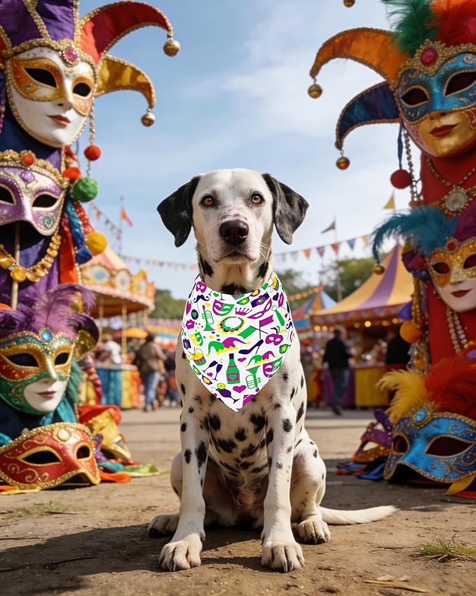 PET SHOW 50 Pack Mardi Gras Dog Bandanas Bulk for Extra Large XL Dogs Washable Adjustable Pet Scarf Triangle Bibs for Dogs Green Yellow Purple Decorative Grooming Accessories