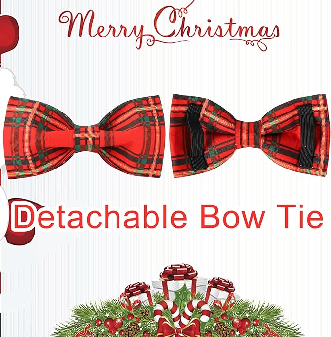 Christmas Dog Collar with Bow Tie, Cotton Christmas Plaid Collar for Medium Girl Boy Dog,Red &Green Plaid Dog Collar Bowtie with Durable Metal Buckle,Adorable Pet Collar,S,Neck 10-16in