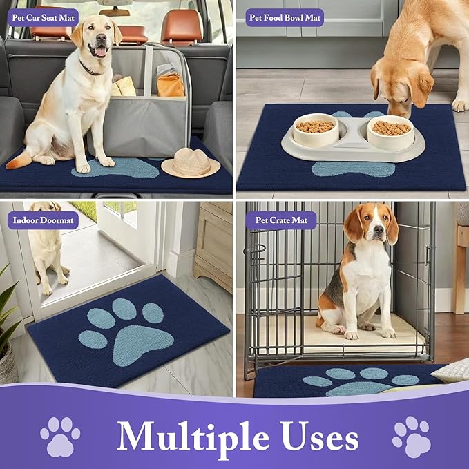 Buganda Dog Door Mat for Muddy Paws, Absorbent Dirt Trapper Non Slip Indoor Doormats, Washable Low-Profile Mat for Mud Dogs, Entryway Carpet for Inside Floor (48x30 Inches, Dark Blue)