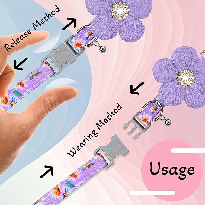 Medium Dog Collar with Flower, Dog Collars for Medium Dogs Collar for Girl Cute Dog Collar with Bell, Adjustable Length