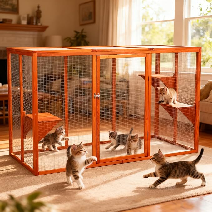 Catio Outdoor Cat Enclosure, 71" Large Catios for Cats Patio, Outside Cat Enclosures, Cattio with Waterproof Roof, Clearance Cat Cage for Multiple Cats, Orange