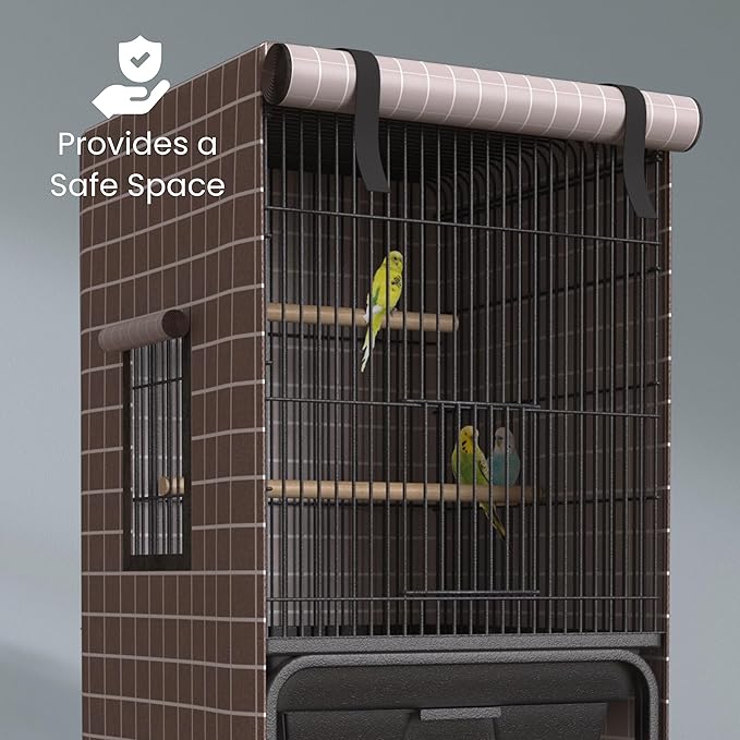 Universal Bird Cage Cover Good Night Blackout Thin Lightweight Breathable Small Animal Cages Cover Pet Removable Durable Protector (Beige, 60" H x 18" W x 18" L)