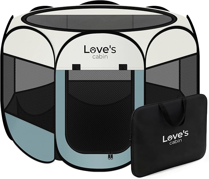 Love's cabin Pet Puppy Dog Playpen, Small Dog Tent Crates Cage Indoor/Outdoor, Portable Playpen for Cat, Foldable Pop Up Dog Kennel Playpen with Carring Case, Removable Zipper Top, Moss Green