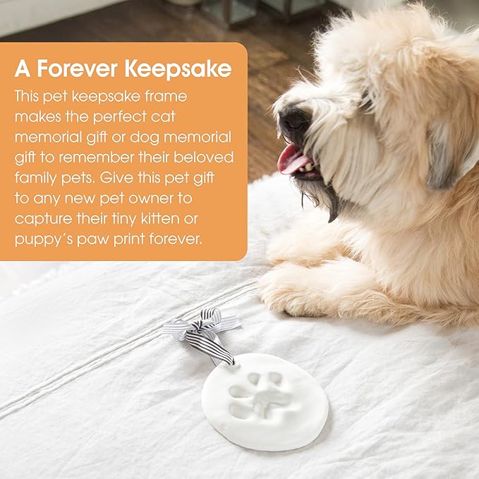 Pearhead Pet Paw Print Keepsake Ornament Kit, Memorial Clay Paw Impression for Dogs & Cats, DIY Hanging Pet Memorial with Ribbons, Pet Keepsake Gift