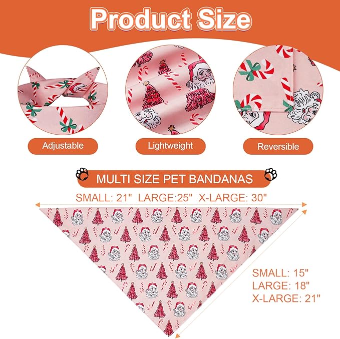 Cute Christmas Dog Bandanas Small 2PCS, 4 Pattern Holiday Scarf for Boy and Girl, Triangle Reversible Bibs Breed for Puppy Pets