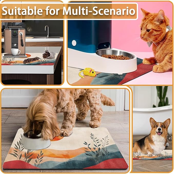 Absorbent Pet Dog Bowl Mat for Food and Water, Pet Cat Food Feeding Mat with Non Slip Rubber Backing, Dog Food Mats for Floors Waterproof, 12"x20"